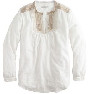 Jcrew gauzy white embroidered bib peasant top